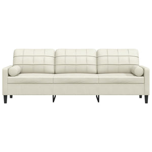 Canapé 3 places avec oreillers décoratifs crème 210 cm velours