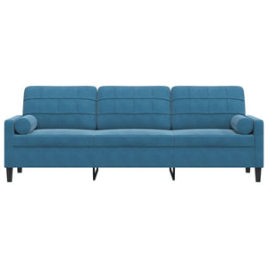 Canapé 3 places avec oreillers décoratifs bleu 210 cm velours