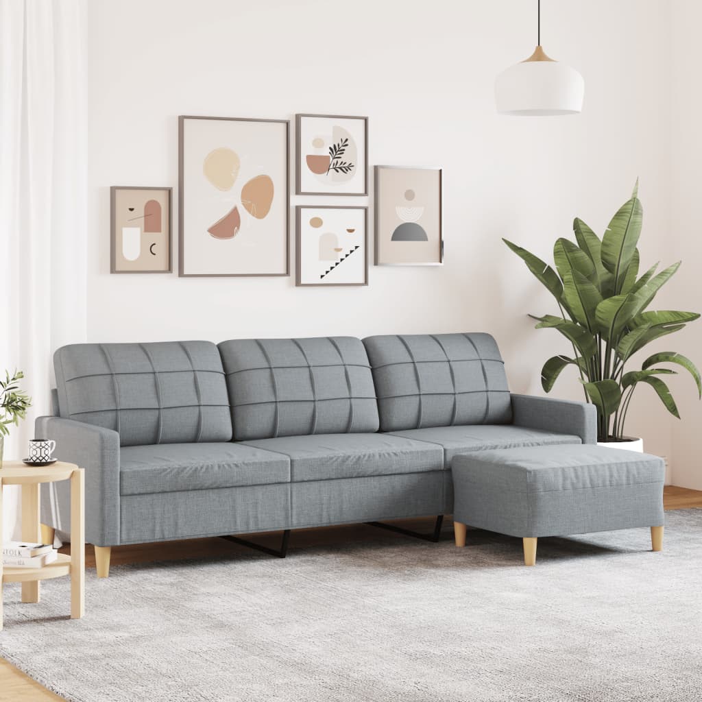Canapé à 3 places avec repose-pieds Gris clair 210 cm Tissu