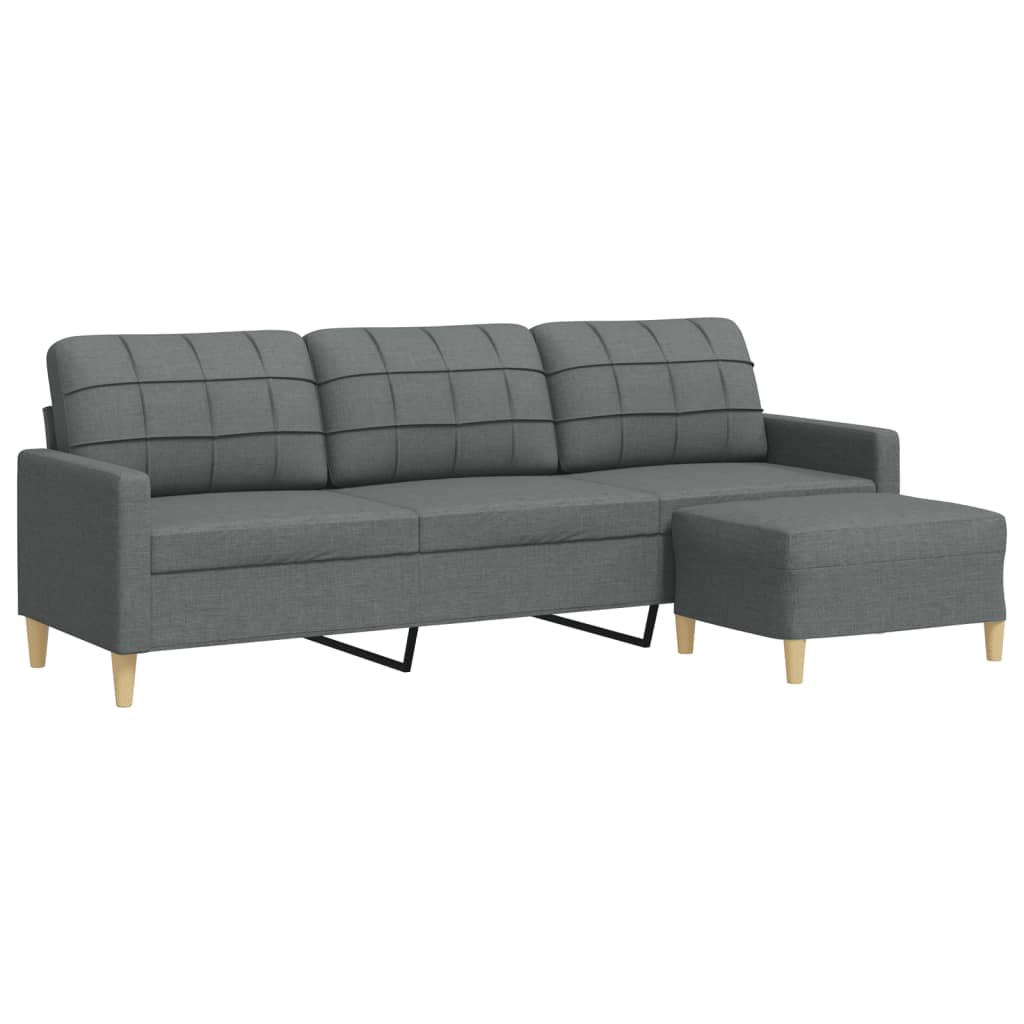 Canapé à 3 places avec repose-pieds Gris foncé 210 cm Tissu