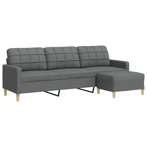 Canapé à 3 places avec repose-pieds Gris foncé 210 cm Tissu