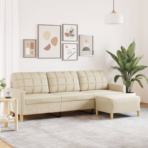 Canapé à 3 places avec repose-pieds Crème 210 cm Tissu