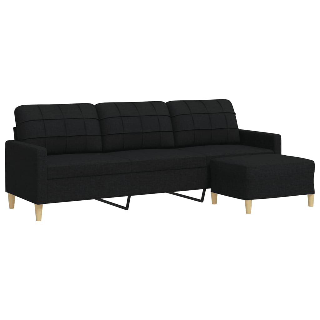 Canapé à 3 places avec repose-pieds Noir 210 cm Tissu