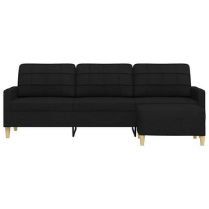 Canapé à 3 places avec repose-pieds Noir 210 cm Tissu