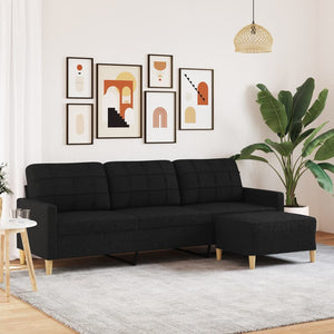Canapé à 3 places avec repose-pieds Noir 210 cm Tissu