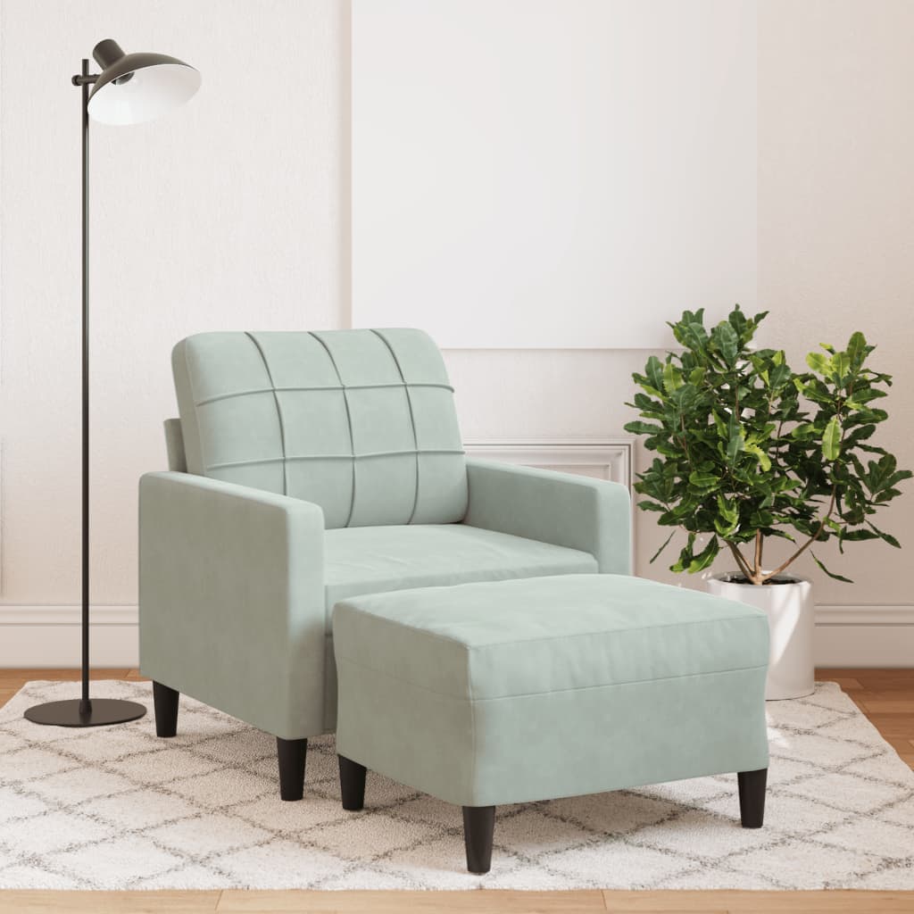 Fauteuil avec repose-pied Gris clair 60 cm Velours