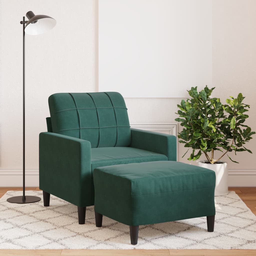 Fauteuil avec repose-pied Vert foncé 60 cm Velours
