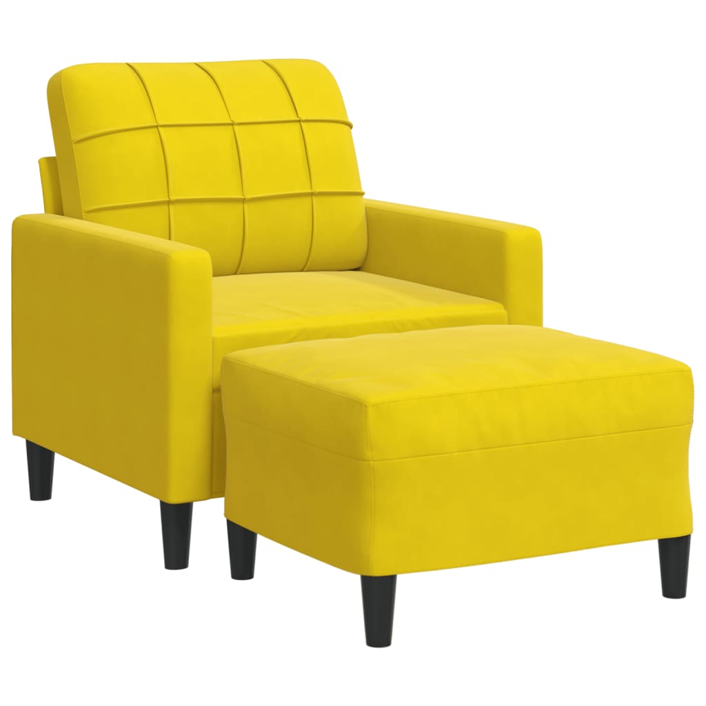 Fauteuil avec repose-pied jaune 60 cm velours