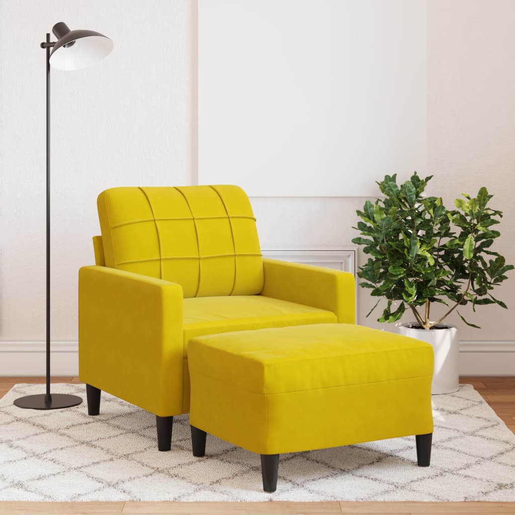 Fauteuil avec repose-pied jaune 60 cm velours