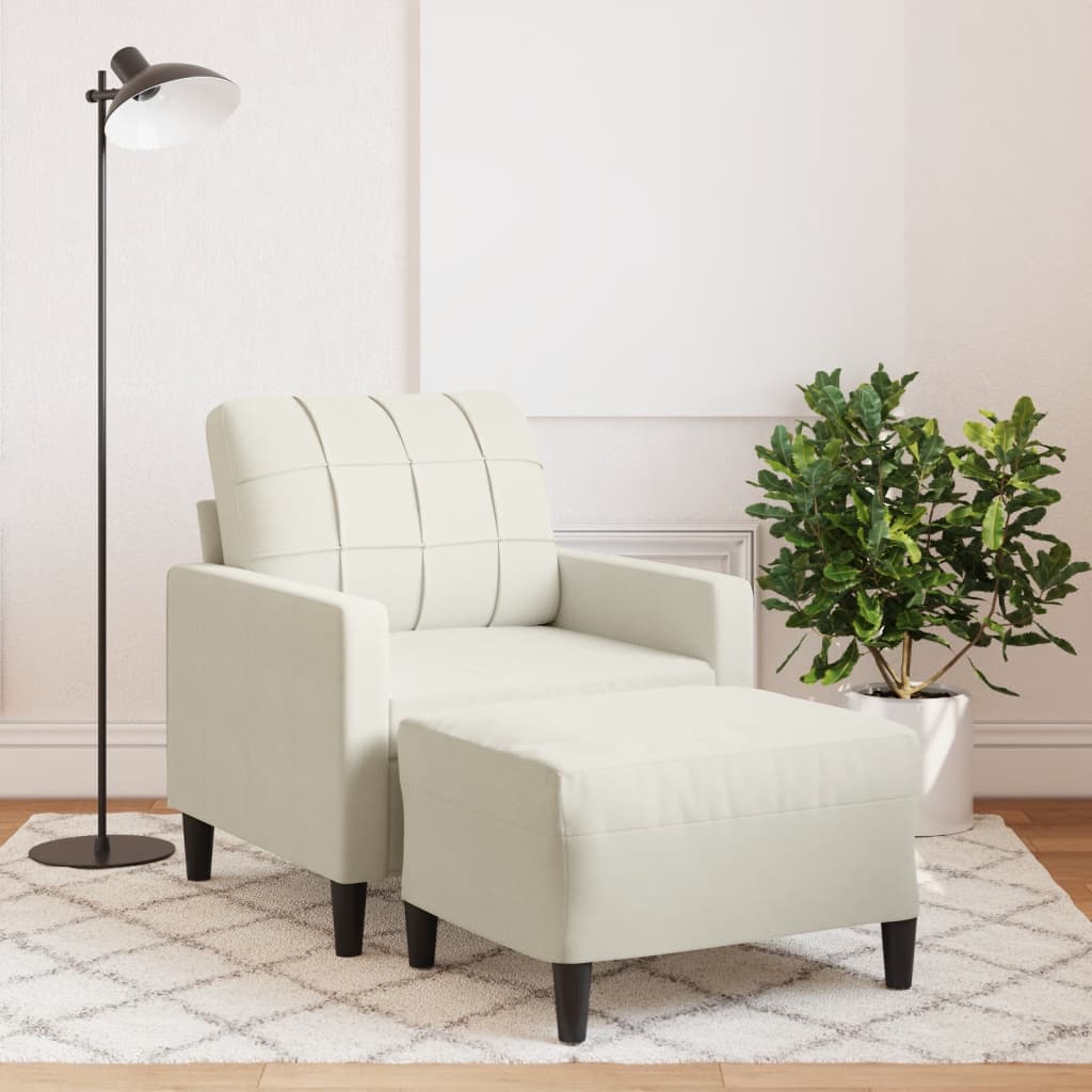 Fauteuil avec repose-pied Crème 60 cm Velours