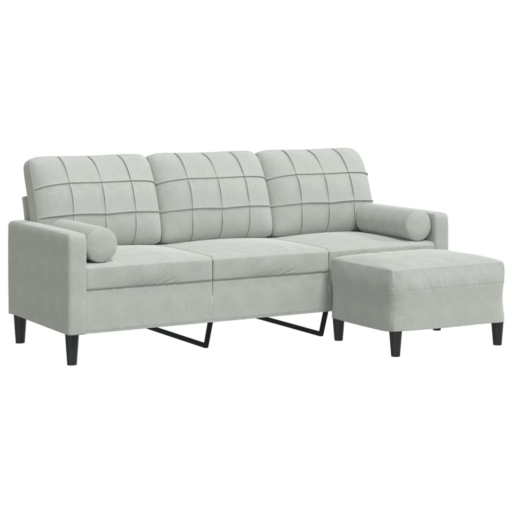 Canapé à 3 places avec repose-pieds Gris clair 180 cm Velours