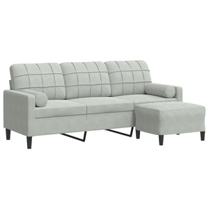 Canapé à 3 places avec repose-pieds Gris clair 180 cm Velours
