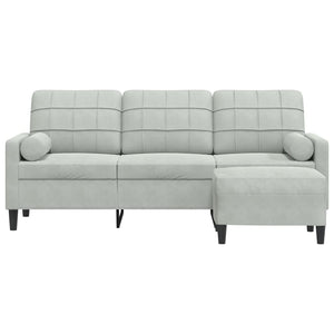 Canapé à 3 places avec repose-pieds Gris clair 180 cm Velours