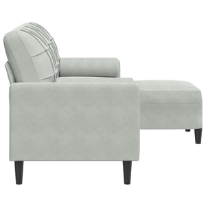 Canapé à 3 places avec repose-pieds Gris clair 180 cm Velours