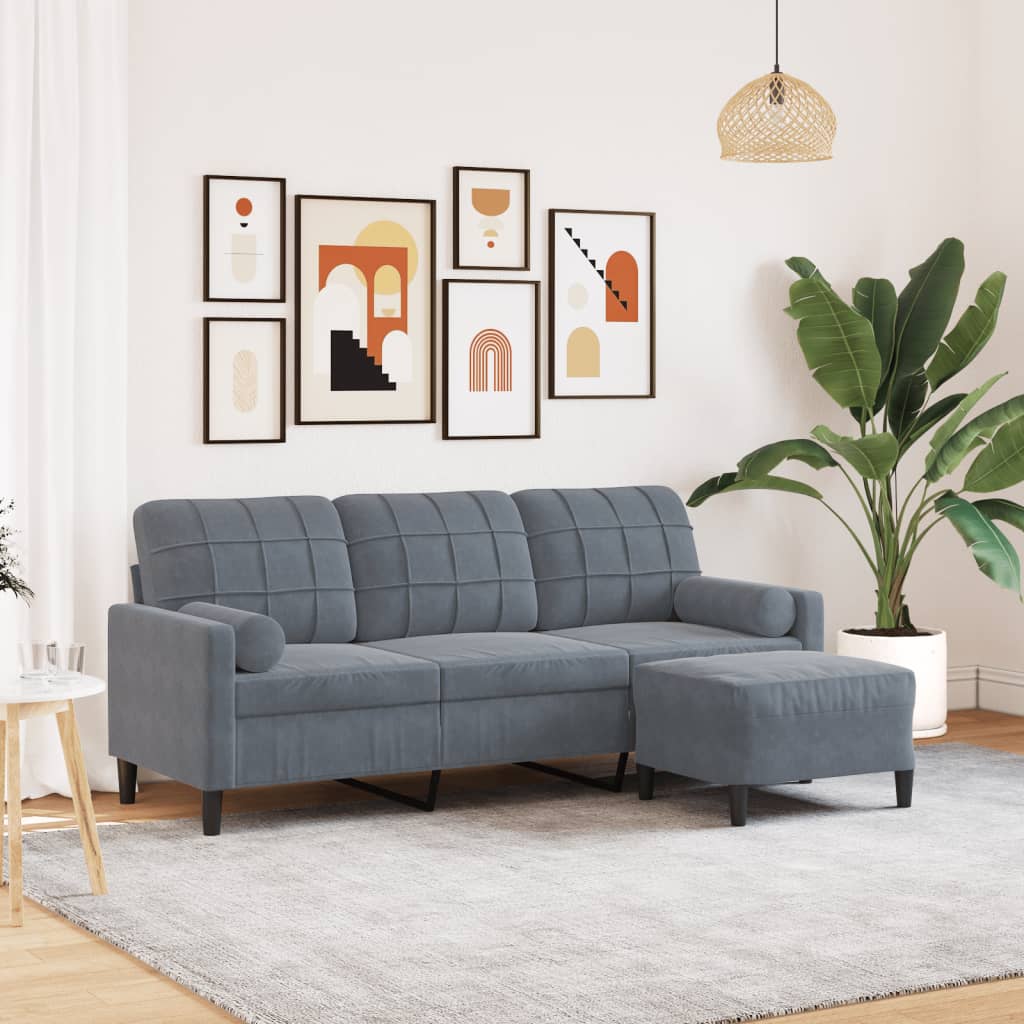 Canapé à 3 places avec repose-pieds Gris foncé 180 cm Velours