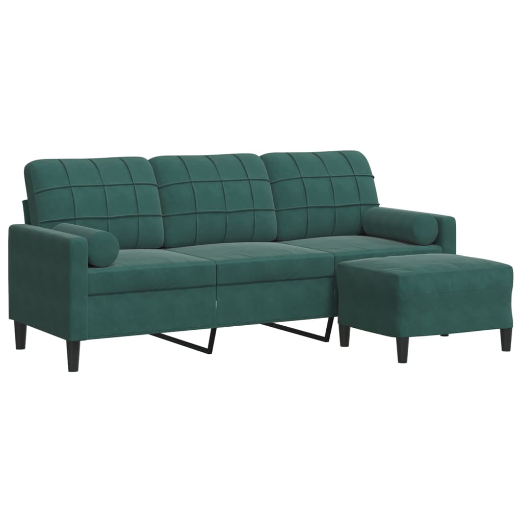 Canapé à 3 places avec repose-pieds Vert foncé 180 cm Velours