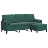 Canapé à 3 places avec repose-pieds Vert foncé 180 cm Velours