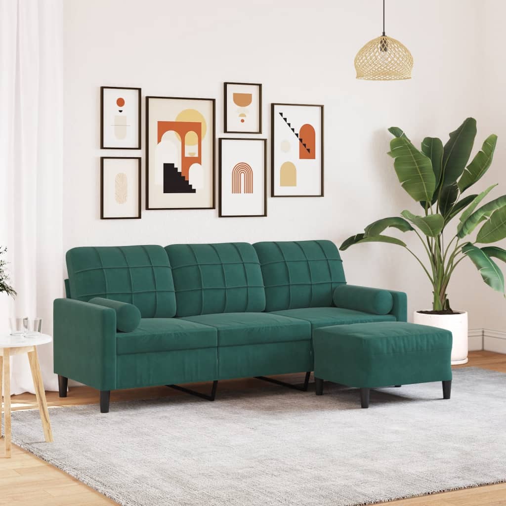 Canapé à 3 places avec repose-pieds Vert foncé 180 cm Velours