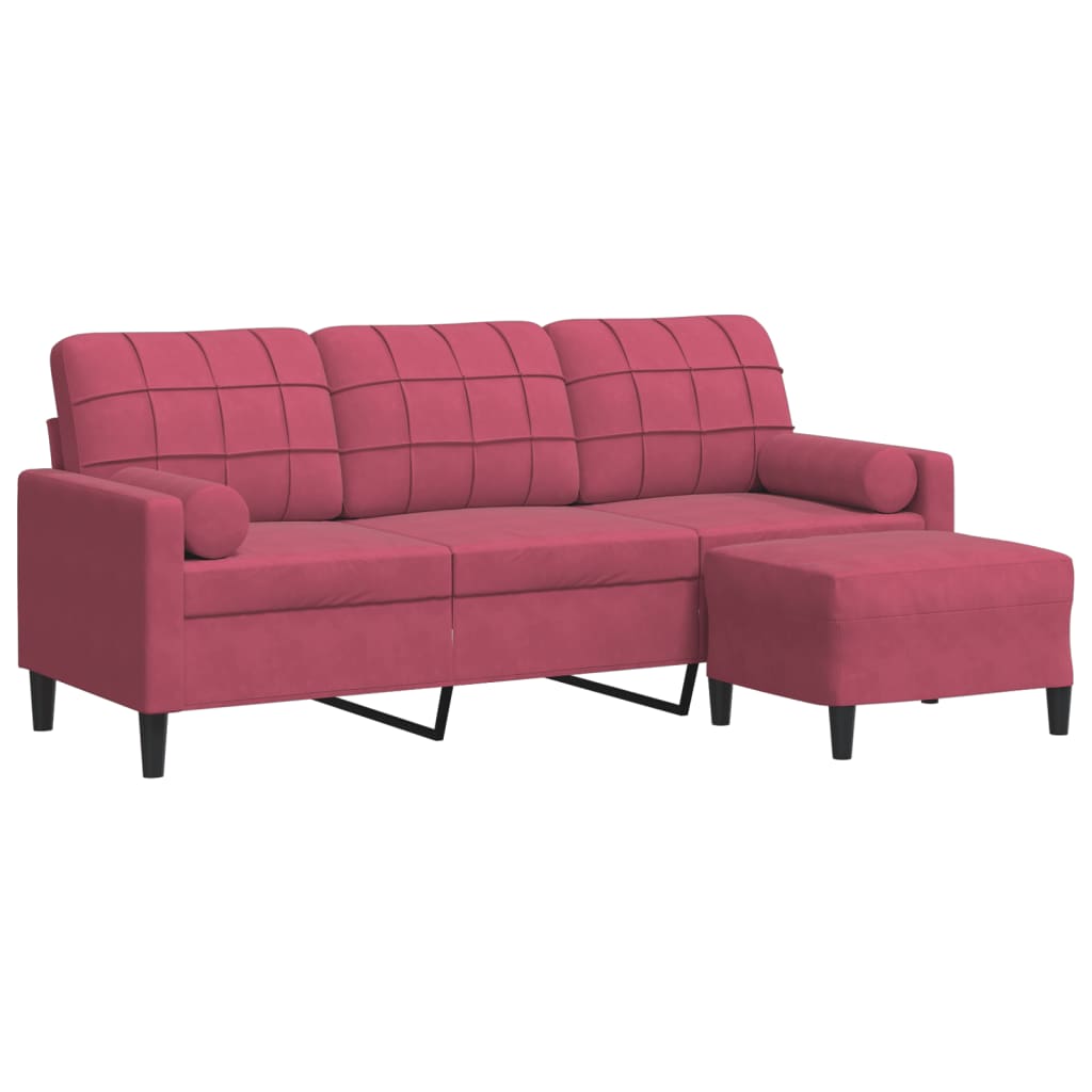 Canapé à 3 places et repose-pieds Rouge bordeaux 180 cm Velours