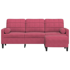 Canapé à 3 places et repose-pieds Rouge bordeaux 180 cm Velours