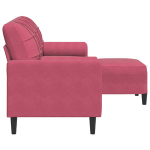 Canapé à 3 places et repose-pieds Rouge bordeaux 180 cm Velours