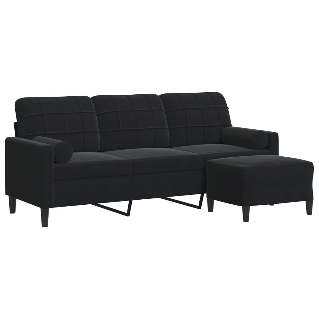 Canapé à 3 places avec repose-pieds Noir 180 cm Velours