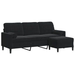 Canapé à 3 places avec repose-pieds Noir 180 cm Velours