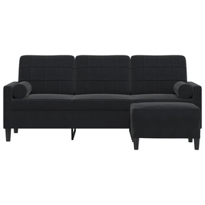Canapé à 3 places avec repose-pieds Noir 180 cm Velours