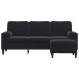 Canapé à 3 places avec repose-pieds Noir 180 cm Velours