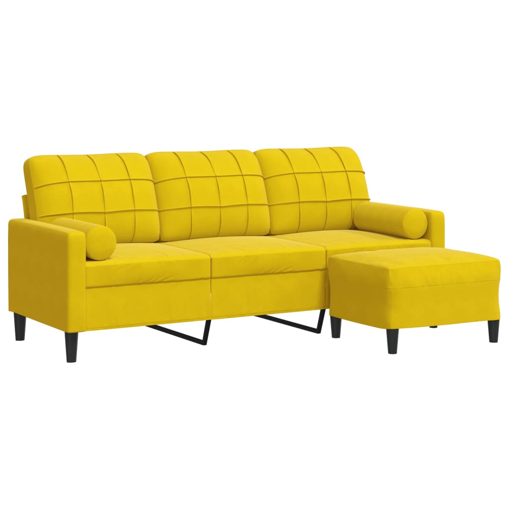 Canapé à 3 places avec repose-pieds jaune 180 cm velours