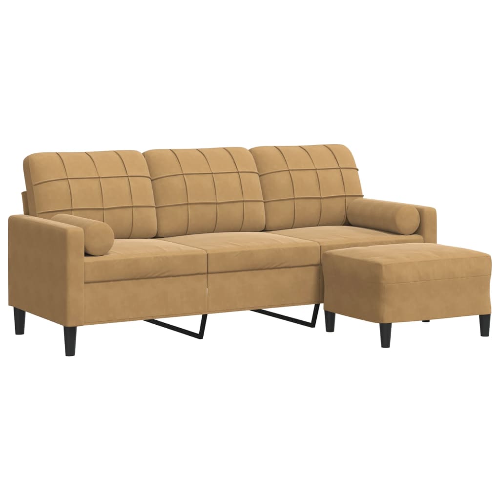 Canapé à 3 places avec repose-pieds Marron 180 cm Velours