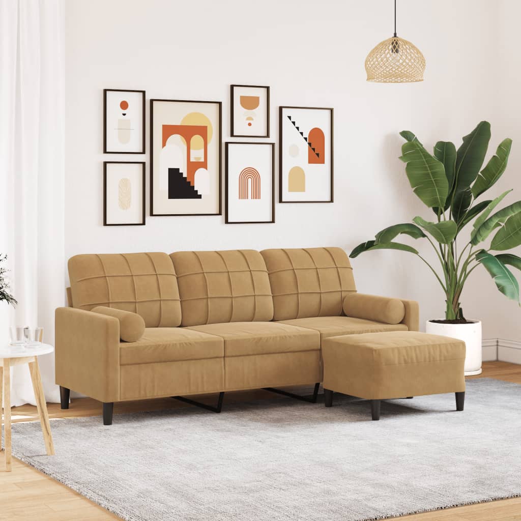 Canapé à 3 places avec repose-pieds Marron 180 cm Velours