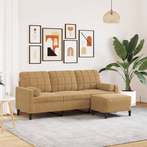 Canapé à 3 places avec repose-pieds Marron 180 cm Velours