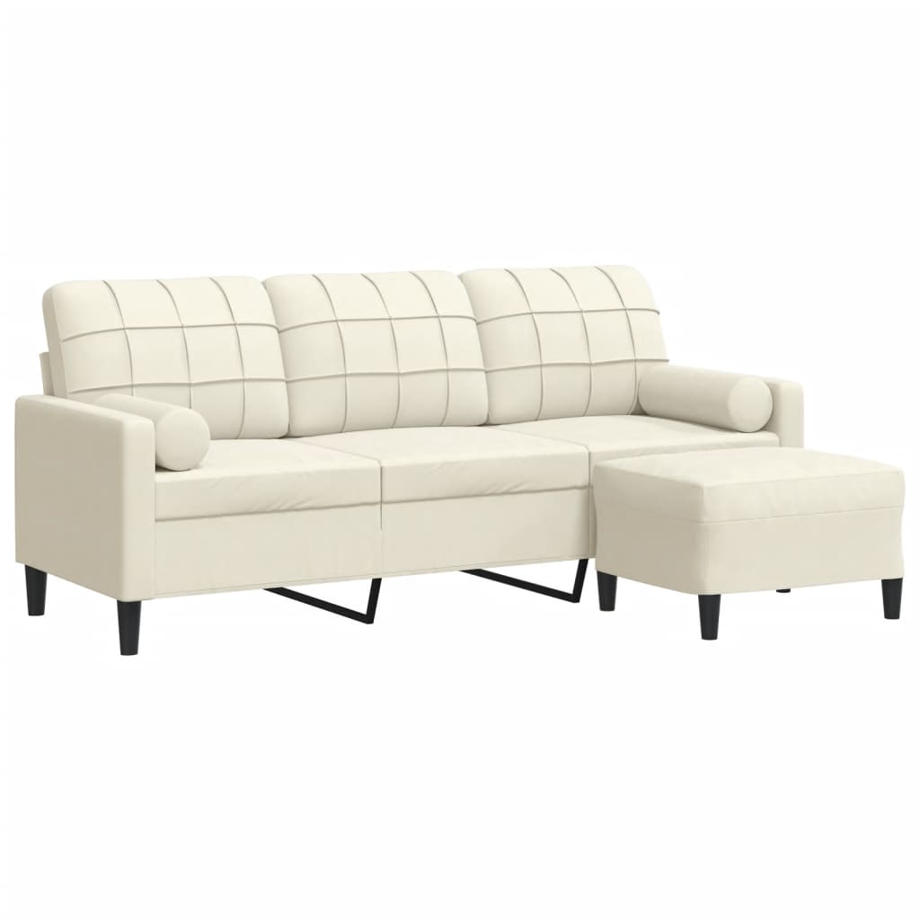 Canapé à 3 places avec repose-pieds Crème 180 cm Velours