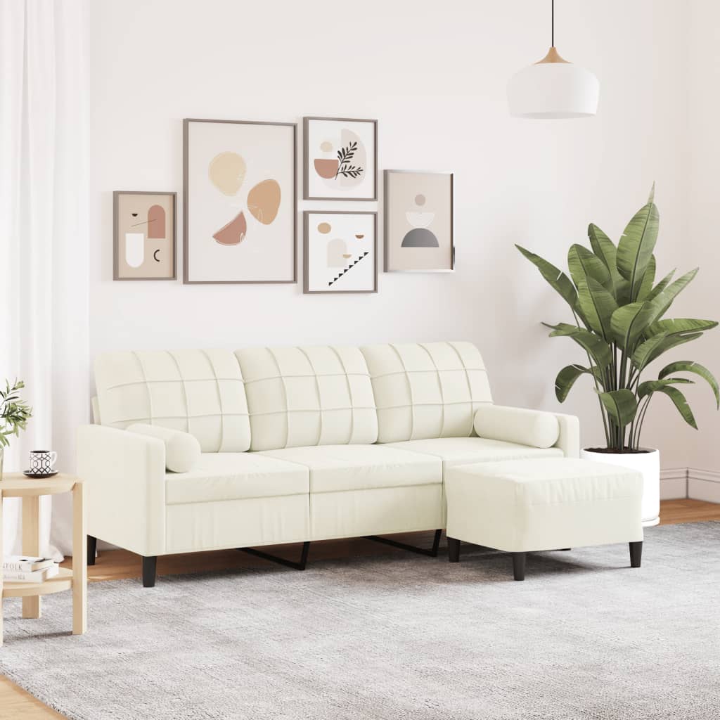 Canapé à 3 places avec repose-pieds Crème 180 cm Velours