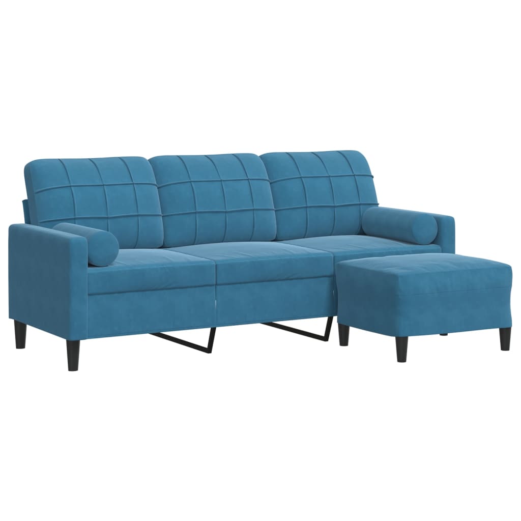 Canapé à 3 places avec repose-pieds Bleu 180 cm Velours