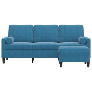 Canapé à 3 places avec repose-pieds Bleu 180 cm Velours