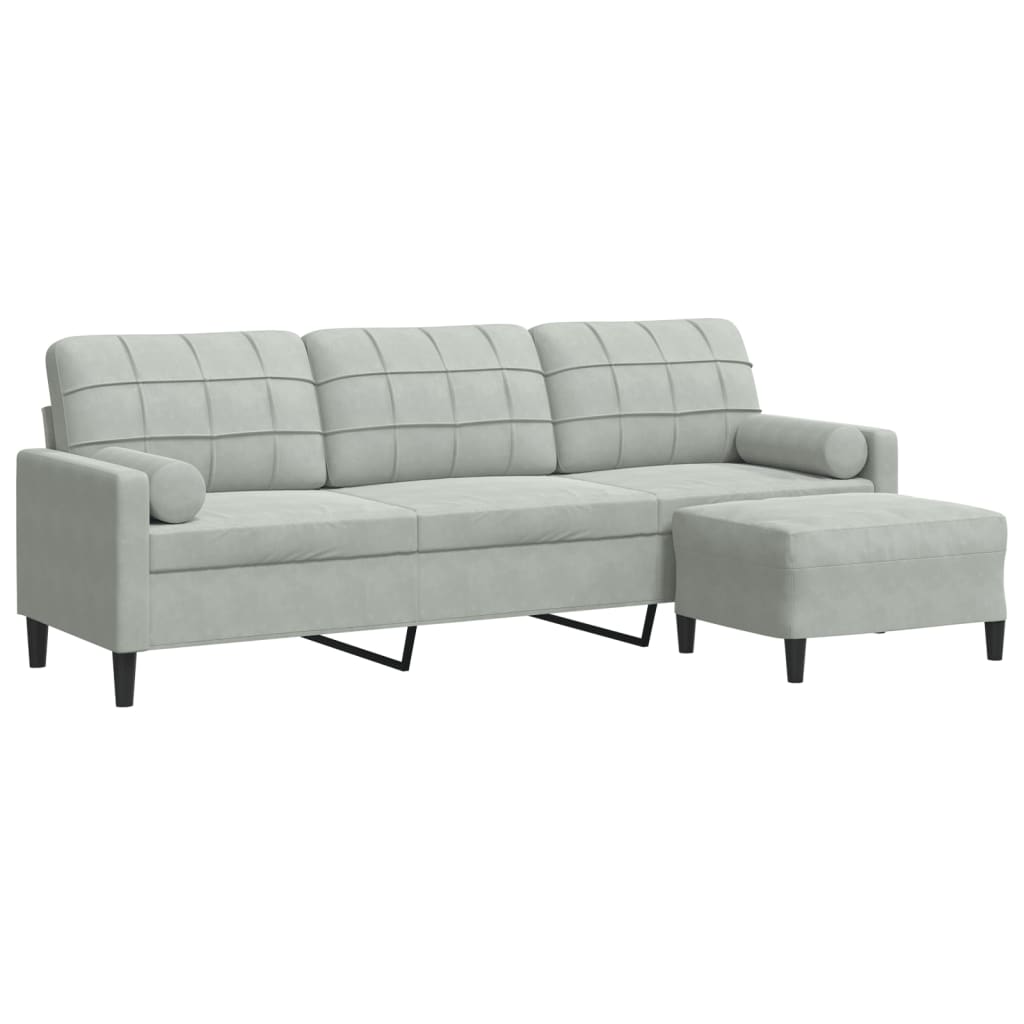 Canapé à 3 places avec repose-pieds Gris clair 210 cm Velours