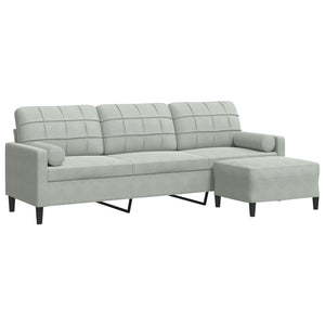 Canapé à 3 places avec repose-pieds Gris clair 210 cm Velours