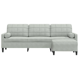 Canapé à 3 places avec repose-pieds Gris clair 210 cm Velours