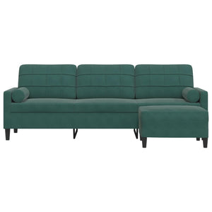 Canapé à 3 places avec repose-pieds Vert foncé 210 cm Velours