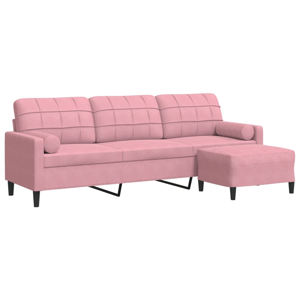 Canapé à 3 places avec repose-pieds Rose 210 cm Velours