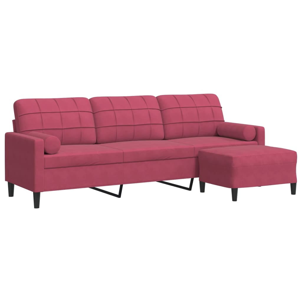 Canapé à 3 places et repose-pieds Rouge bordeaux 210 cm Velours