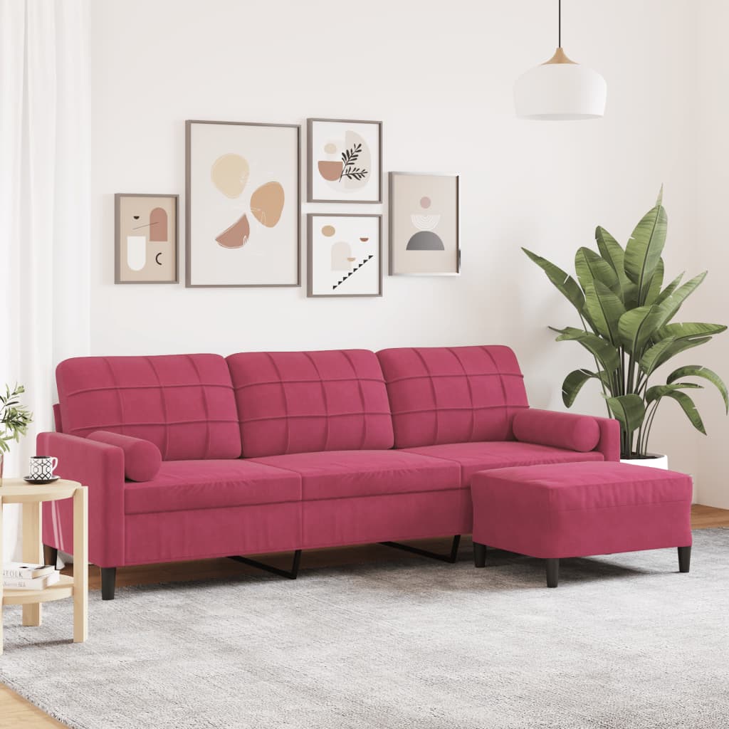 Canapé à 3 places et repose-pieds Rouge bordeaux 210 cm Velours