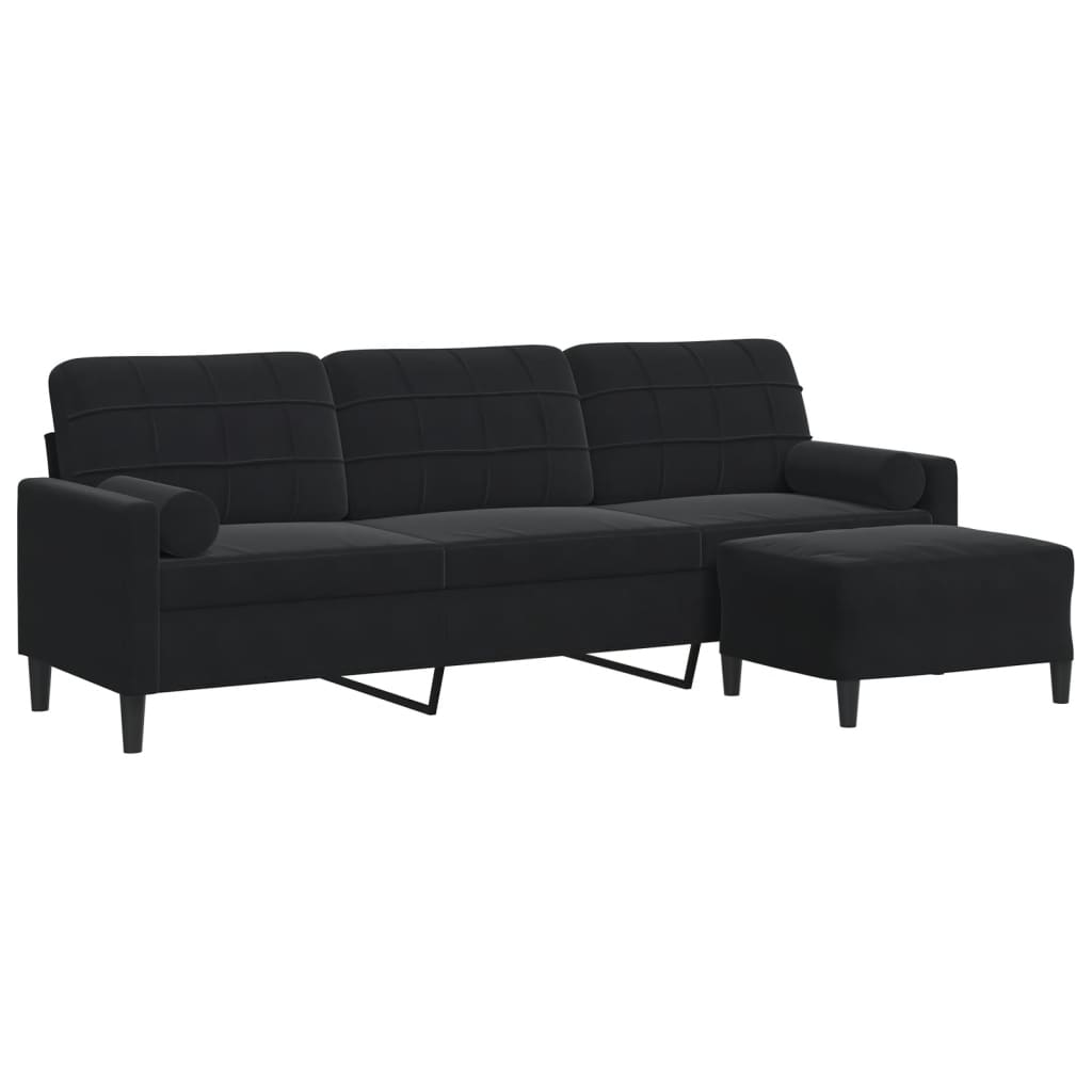 Canapé à 3 places avec repose-pieds Noir 210 cm Velours