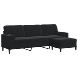 Canapé à 3 places avec repose-pieds Noir 210 cm Velours