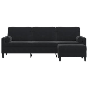 Canapé à 3 places avec repose-pieds Noir 210 cm Velours