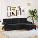 Canapé à 3 places avec repose-pieds Noir 210 cm Velours