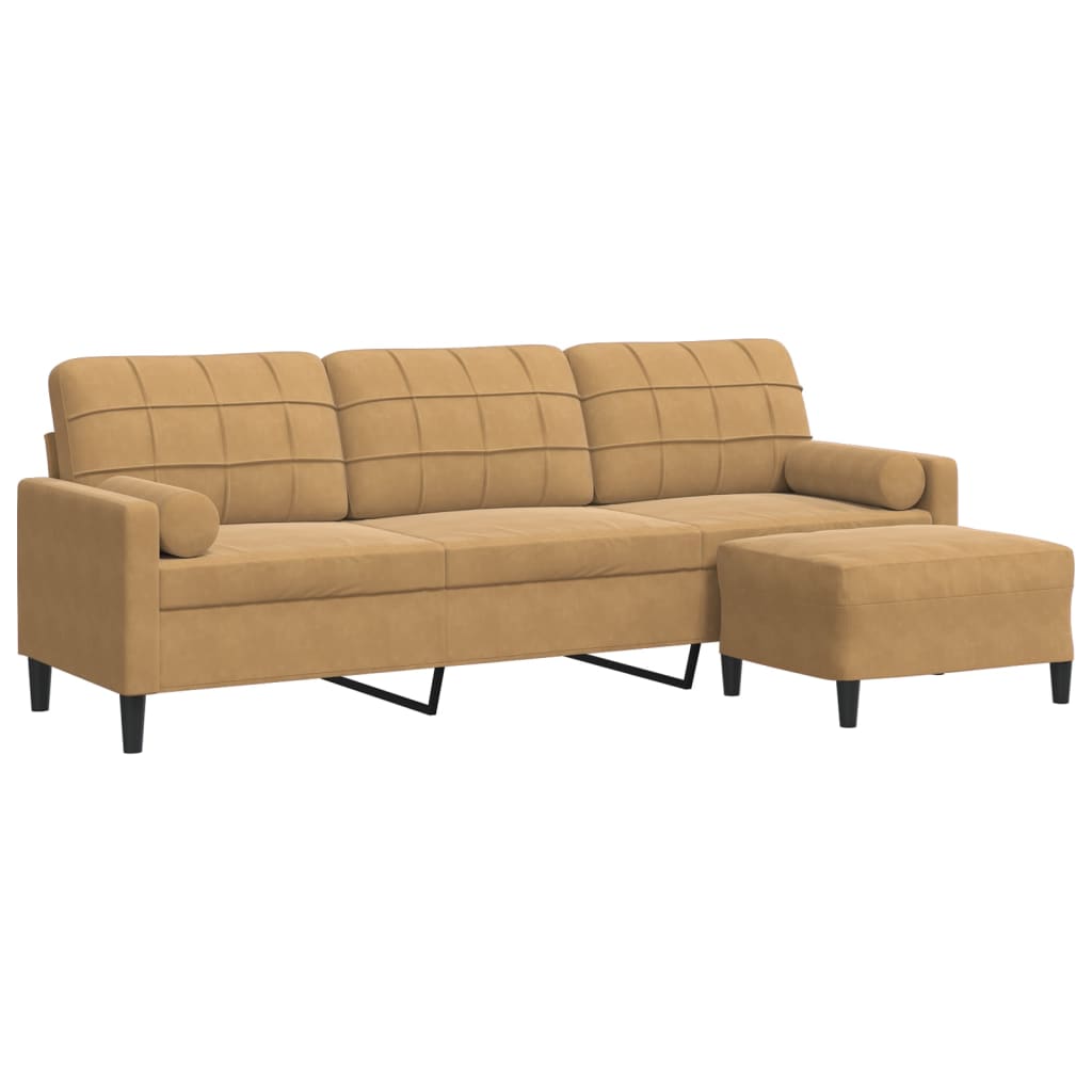 Canapé à 3 places avec repose-pieds Marron 210 cm Velours