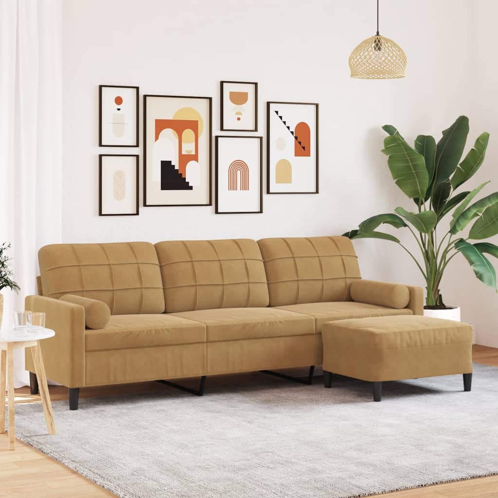 Canapé à 3 places avec repose-pieds Marron 210 cm Velours